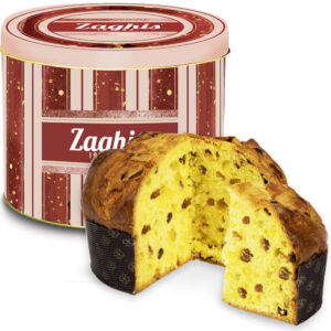 Klasikinis Panettone pyragas metalinėje dėžutėje,